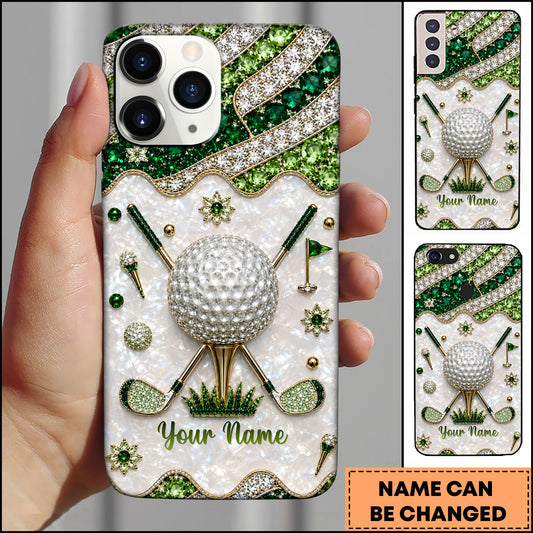 Maxcorners Golf Sparkling Multi-Color Crystal Inlaid Golf Ball Green Personalized Phone Case
