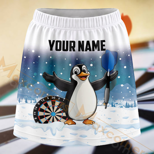 Maxcorners Darts Winter Penguin Dartboard Personalized 3D Skort, Skirts With Shorts