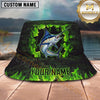 Maxcorners Fishing Neon Green Flame Personalized Name 3D Bucket Hat (12 Fish Species)