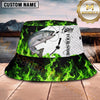 Maxcorners Fishing Vibrant Green Flame Fishing Action with Bold Graphic Personalized Name 3D Bucket Hat (13 Fish Species)