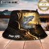 Maxcorners Fishing Black Gold Sunset Boat Personalized 3D Bucket Hat (12 Fish Species)