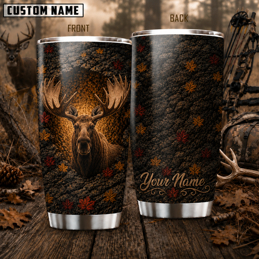 Maxcorners Hunting Moose Pinecone Autumn Leaves Personalized Name 3D Tumbler