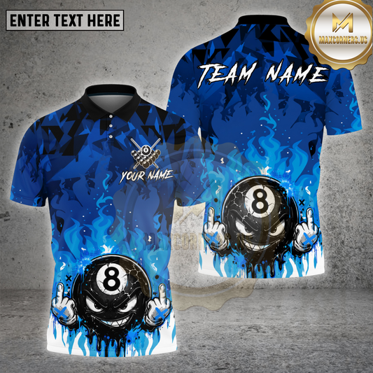Maxcorners Billiards Blue Flame Angry 8 Ball Multicolor Options Personalized Name, Team Name 3D Shirt (4 Colors)