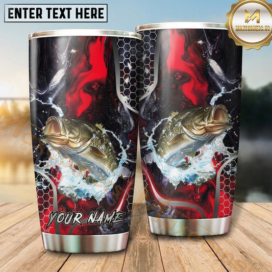Maxcorners Fishing Tumbler Red Black Smoke Honeycomb Design Personalized Name Tumbler (13 Species)
