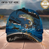 Maxcorners Fishing Heartbeat Boat Scene Multiple Options Personalized Name 3D Cap (12 Fish Species)
