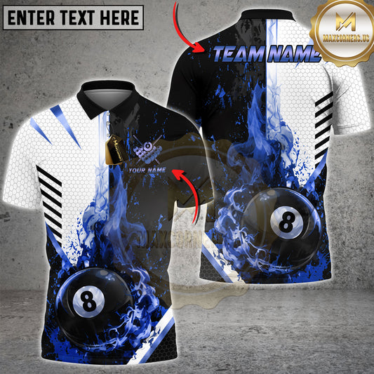 Maxcorners Billiards Flaming 8 Ball Black Gold Geometric Multicolor Options Personalized Name, Team Name 3D Shirt (4 Colors)