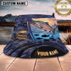 Maxcorners Fishing Navy Camouflage Sunset Boat Scene Personalized 3D Bucket Hat (13 Fish Species)