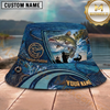 Maxcorners Fishing Blue Scale Ocean Angler Personalized 3D Bucket Hat (12 Fish Species)