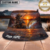 Maxcorners Skeleton Angler Fishing Sunset Personalized Name 3D Bucket Hat (12 Fish Species)