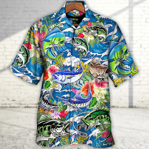 Maxcorners Fishing Hunting Born To Fish Tropical Vibe Hawaiian Shirt