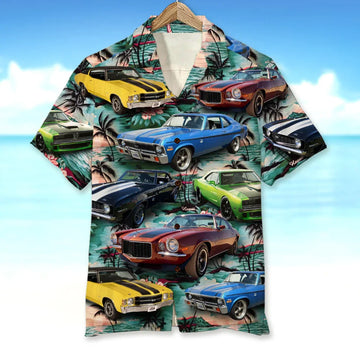 Maxcorners Personalized Muscle Car Hawaiian Shirt, Tropical Hawaii Beach Custom Photo Car Aloha Shirts (Up to 5 photos)