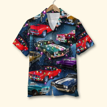 Maxcorners Personalized Muscle Car Hawaiian Shirt, Christmas Gift For Car Lovers, Custom Photo Car Aloha Shirts (Up to 5 photos)
