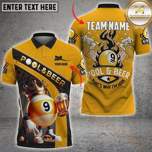 Maxcorners Billiard Beer Pool Customized Name, Team Name 3D Unisex Shirt