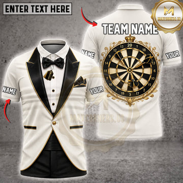 Maxcorners Darts Elegant White Gold Tuxedo Golden Dartboard Personalized Name 3D Unisex Shirt