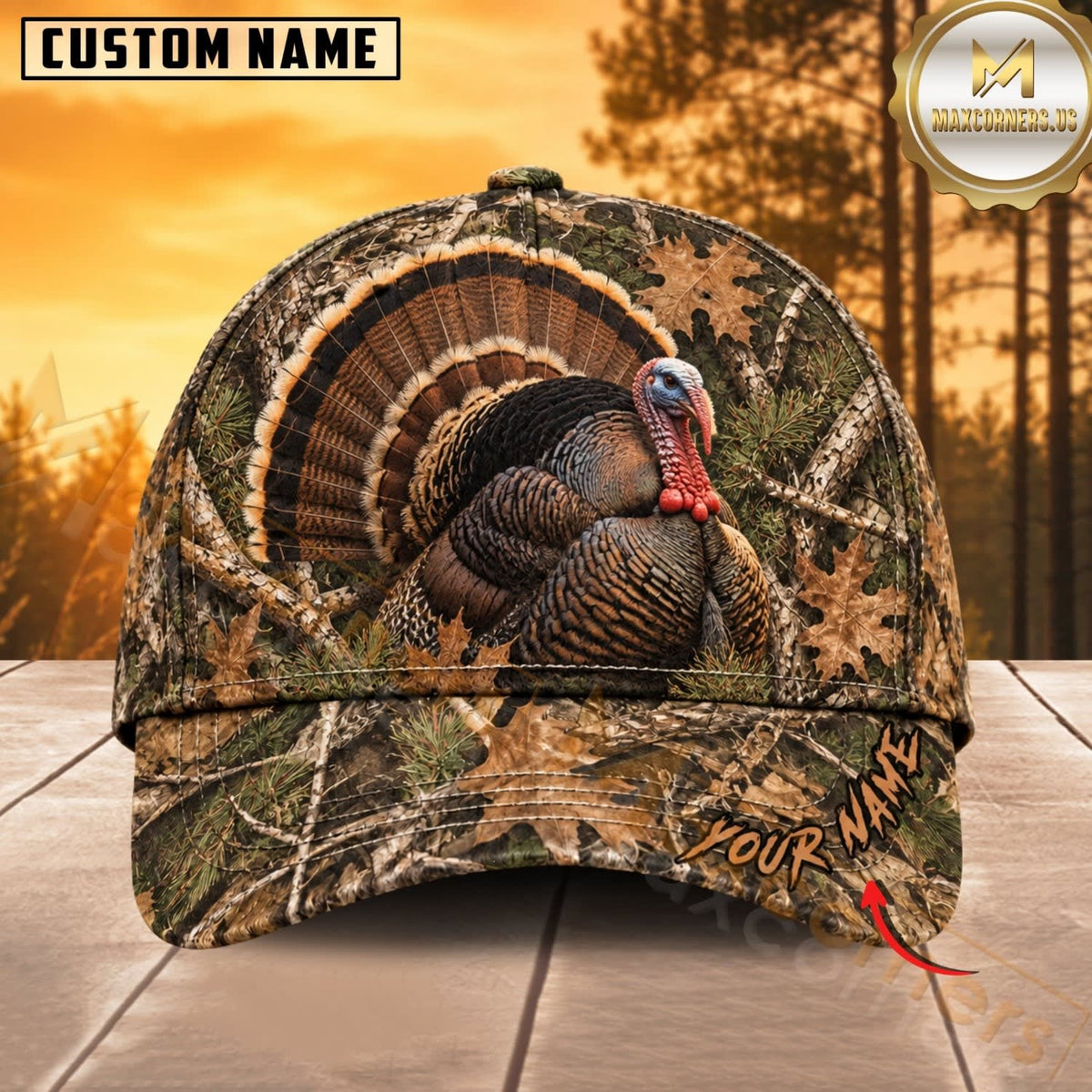 Maxcorners Hunting Wildlife Realistic Autumn Woodland Camo Personalized Name 3D Cap