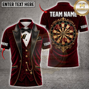 Maxcorners Darts Luxury Red Velvet Tuxedo Golden Dartboard Personalized Name 3D Unisex Shirt