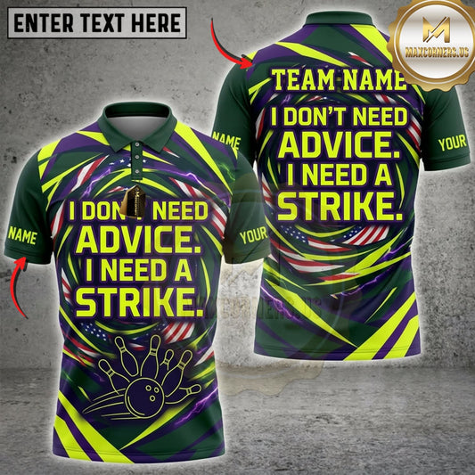 Maxcorners Bowling Neon I Dont Need Advice I Need A Strike Personalized Name 3D Unisex Shirt