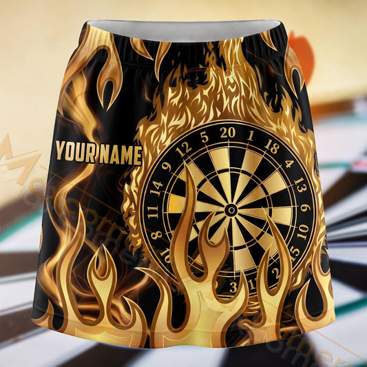 Maxcorners Darts Gold Flame Dartboard Personalized 3D Skort, Skirts With Shorts
