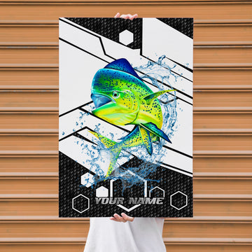 Maxcorners Mahi Mahi Fishing Tech Carbon Geometry Splash Design Personalized Name 3D Poster