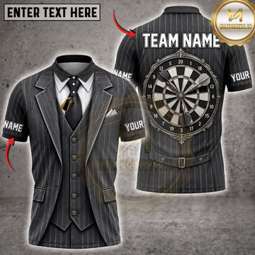 Maxcorners Darts Elegant Gray Pinstripe Tuxedo Classic Dartboard Personalized Name 3D Unisex Shirt
