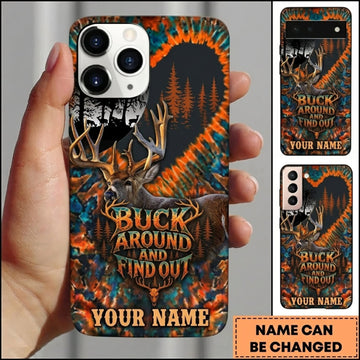 Maxcorners Hunting Buck Around And Find Out Orange Blue Camo Personalized Name 3D Phone Case