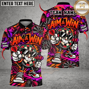 Maxcorners Darts Cartoon Bull & Aim & Win Graphic Customized Name, Team Name 3D Shirts