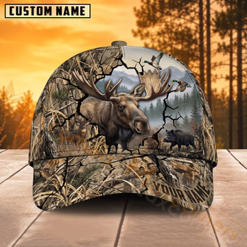 Maxcorners Moose Hunting Cracked Woodland Flying Birds Personalized Name 3D Cap