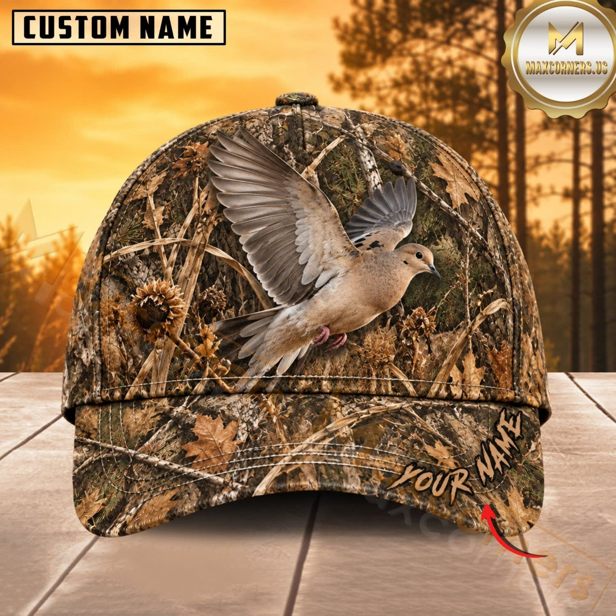 Maxcorners Hunting Wildlife Realistic Autumn Woodland Camo Personalized Name 3D Cap
