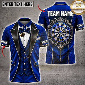 Maxcorners Darts Royal Blue Tuxedo Luxury Golden Dartboard Personalized Name 3D Unisex Shirt