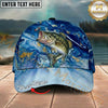 Maxcorners Fishing Ocean Marble Splash Personalized Name 3D Cap (12 Fish Species)