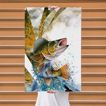 Maxcorners Walleye Fishing Halftone Dynamic Splash Design Personalized Name 3D Poster