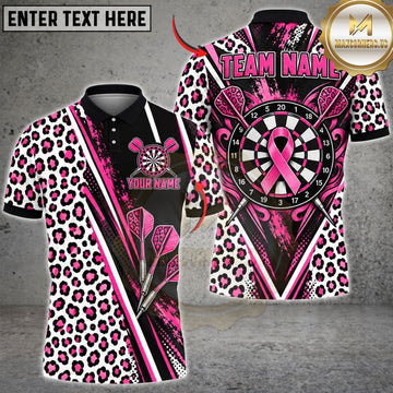 Maxcorners Darts Breast Cancer Ribbon Awareness Leopard Print Geometric Lines Target Board Graphic Multicolor Customized Name, Team Name 3D Shirts