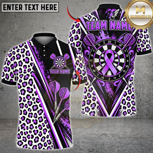 Maxcorners Darts Breast Cancer Ribbon Awareness Leopard Print Geometric Lines Target Board Graphic Multicolor Customized Name, Team Name 3D Shirts
