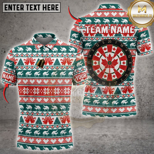 Maxcorners Darts Ugly Christmas Sweater Canadian Maple Leaf Dartboard Personalized Name 3D Unisex Shirt