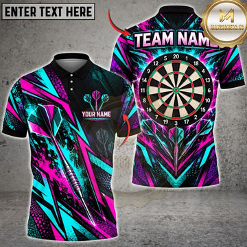 Maxcorners Darts Cyber Neon Geometric Lines Flying Darts Target Board Graphic Multicolor Customized Name, Team Name 3D Shirts