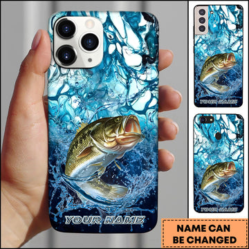 Maxcorners Fishing Phone Case Blue Water Splash Fish Art Personalized Name 3D Phone Case (10 Fish Species)