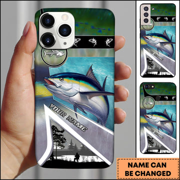 Maxcorners Tuna Fishing Geometric Lake Scene Personalized Name 3D Phone Case