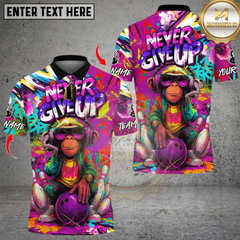 Maxcorners  Never Give Up Funky Monkey Graffiti Bowling Multicolor Customized Name, Team Name 3D Shirts
