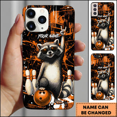 Maxcorners Bowling Phonecase Cool Raccoon Orange Grunge Splatter Art Personalized Name 3D Phone Case