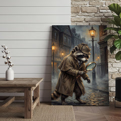 Maxcorners Detective Raccoon with Magnifying Glass Victorian Street Canvas Wall Art