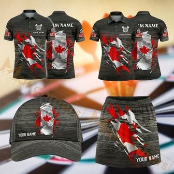 Maxcorners Darts Gray Red Geometric Dartboard Design Personalized Team Sportswear Set - Polo Shirt, Cap & Skorts