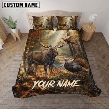Maxcorners Deer Hunting Turkey Forest Wildlife Custom Name 3D Bedding Set