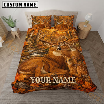 Maxcorners Deer Hunting Autumn Woodland Buck Custom Name 3D Bedding Set