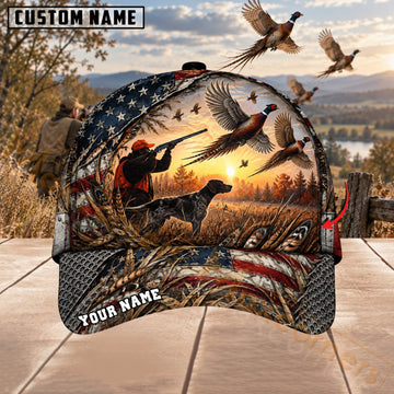 Maxcorners Upland Bird Hunting Sunset Hunter Dog & Pheasants Personalized Name 3D Cap