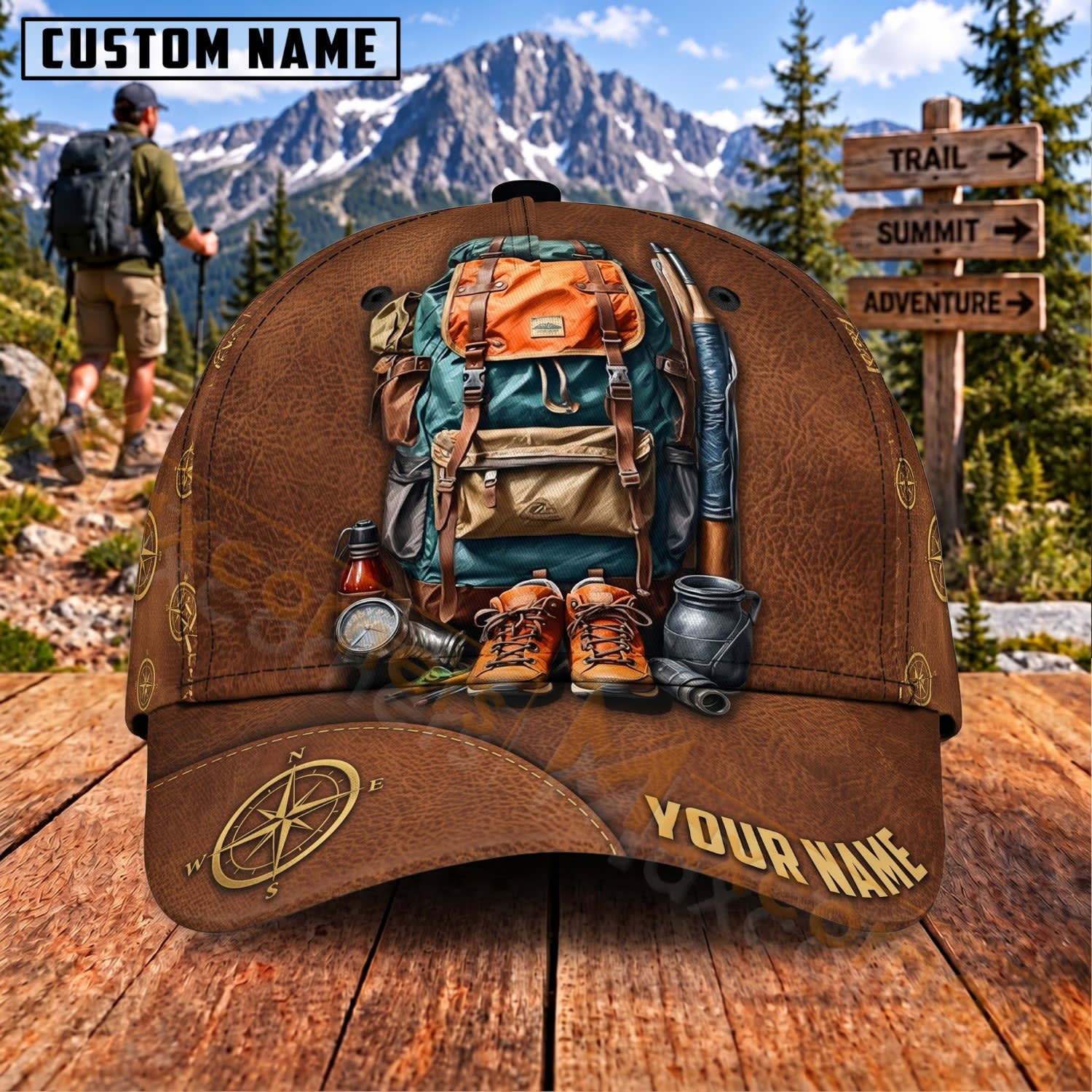 Maxcorners Hiking Backpack Camping Gear Outdoor Adventure Personalized Name 3D Cap