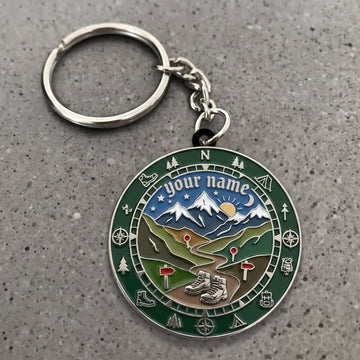 Maxcorners Hiking Mountain Compass Trail Adventure Customized Name 3D Keychain And Ornament