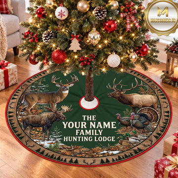 Maxcorners Hunting Moose Deer Hunting Lodge Personalized Name 3D Christmas Tree Skirt
