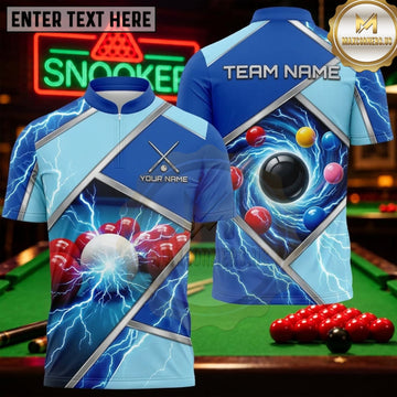 Maxcorners Snooker Electric Blue Cosmic Lightning Personalized Name 3D Unisex Shirt