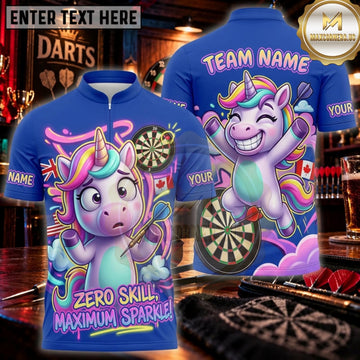 Maxcorners Darts Zero Skill Maximum Sparkle Unicorn Personalized Name 3D Unisex Shirt