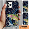 Maxcorners Fishing Dark Water Topographic Pattern Personalized Name Phone Case (10 Fish Species)